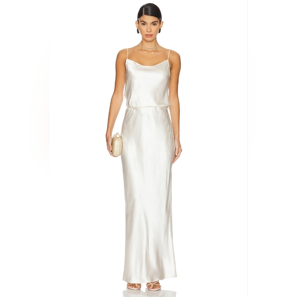 $345 EAVES Yarden Silk Maxi Dress in Ivory Medium